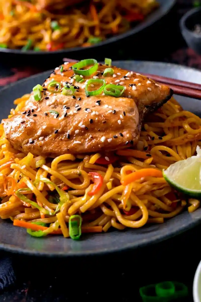 Glazed Asian Salmon with Chili Lime Noodles 3 Recipe image
