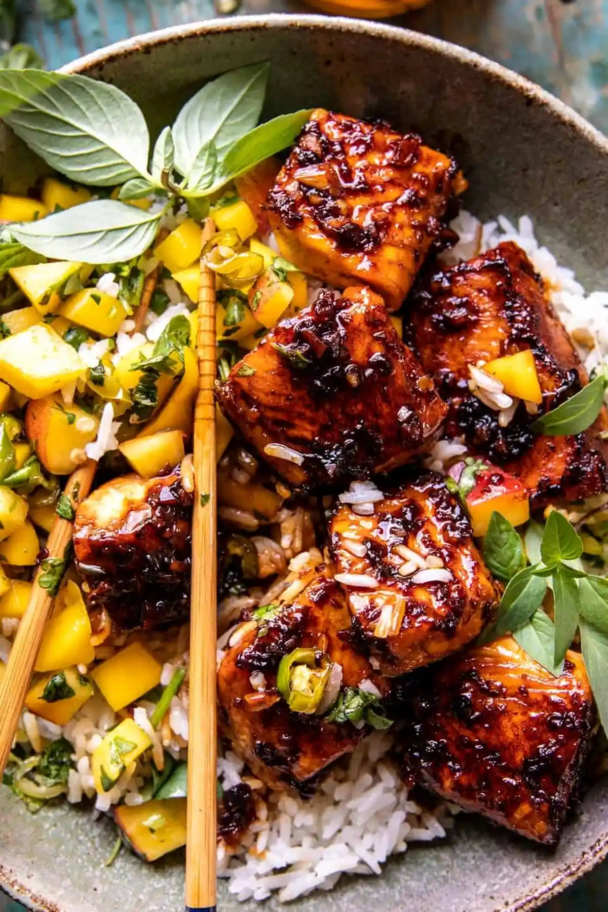 Honey Ginger Glazed Salmon Bowls with Fruit Salsa 3 Recipe image