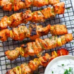 Zesty Garlic Lemon Salmon Kabobs with Creamy Yogurt Dip 4 Zesty Garlic Lemon Salmon Kabobs with Creamy Yogurt Dip