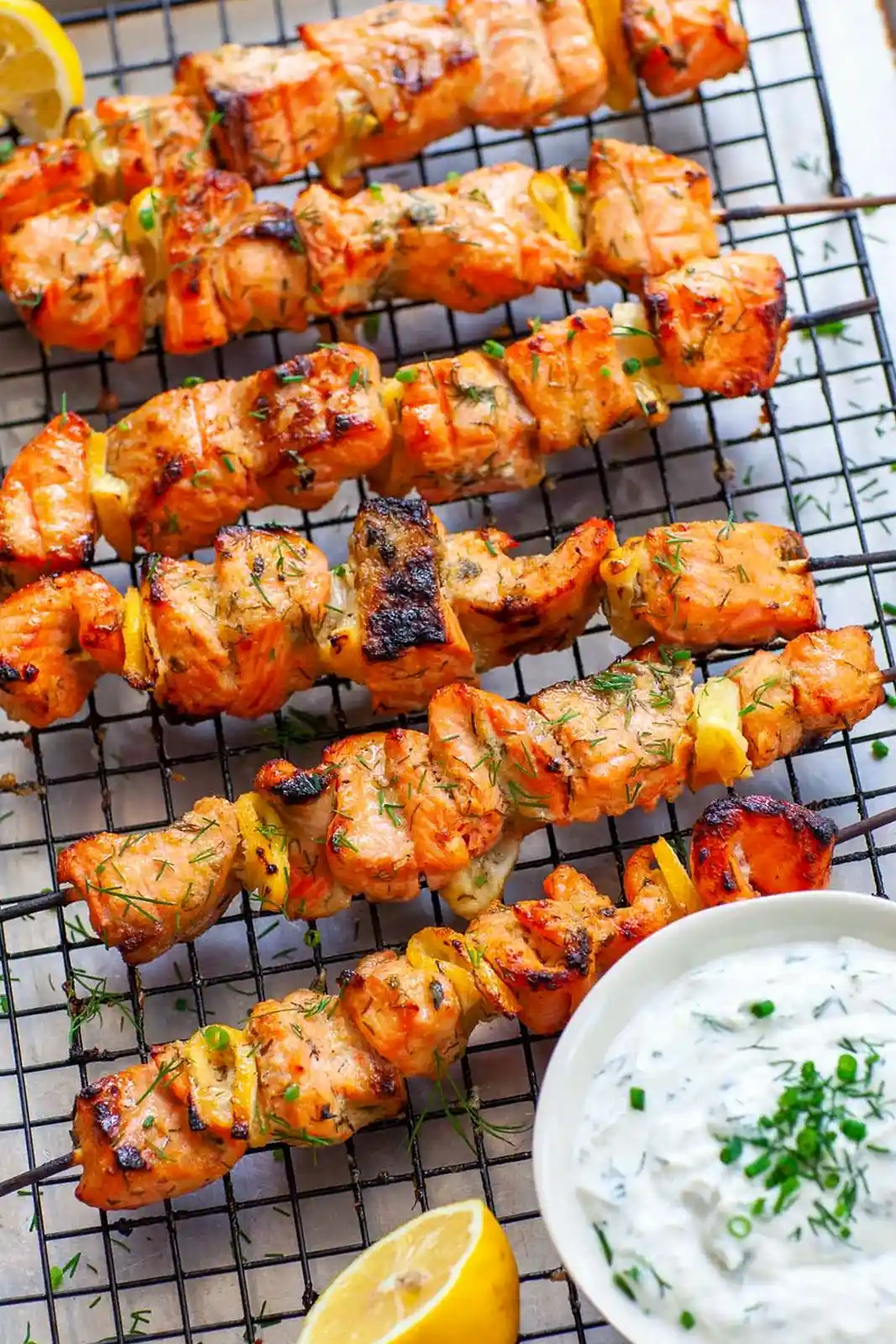 Zesty Garlic Lemon Salmon Kabobs with Creamy Yogurt Dip 3 Recipe image