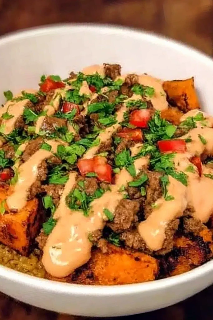 High Protein Spicy Garlic Beef and Sweet Potato Bowl 3 High Protein Spicy Garlic Beef and Sweet Potato Bowl