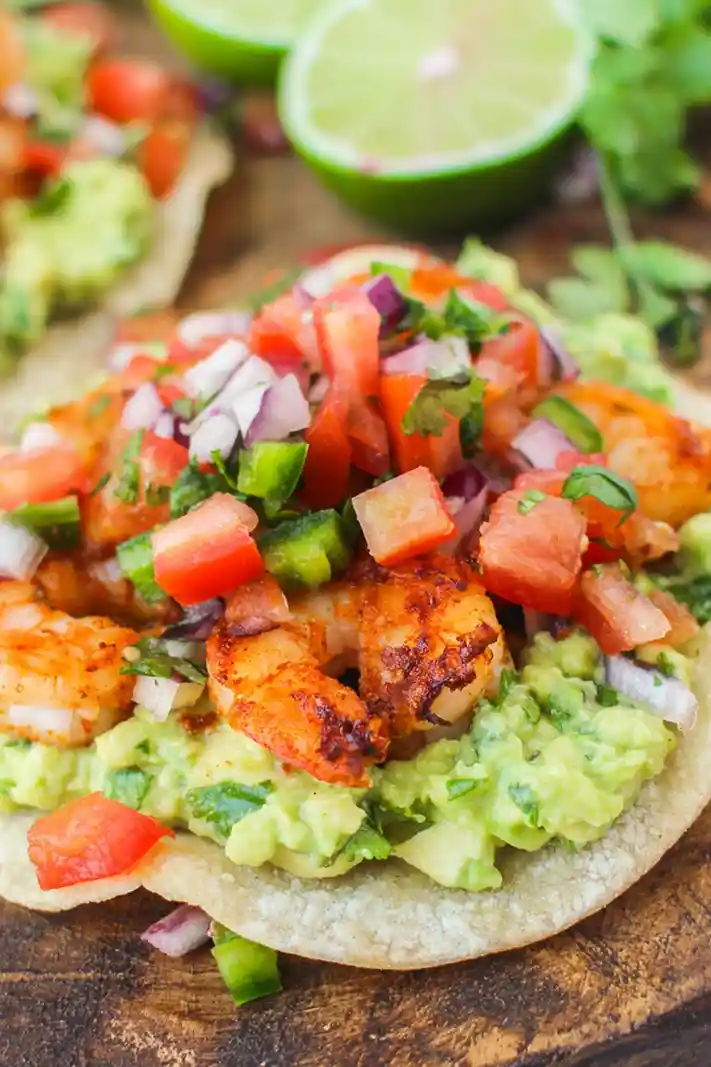 Grilled Shrimp Tostadas with Guacamole and Pico de Gallo 3 Grilled Shrimp Tostadas with Guacamole and Pico de Gallo